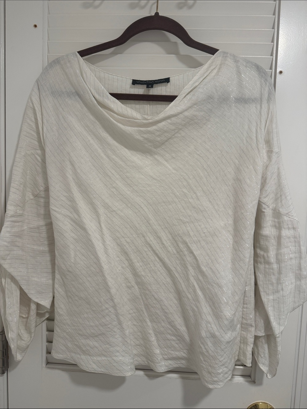 Valentina Kova Casual White Draped Neck Women's Top